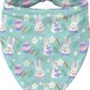 Easter Dog Bandana, Cute Bunny & Egg Triangle Pet Scarf, Spring Holiday Puppy Bib with Carrot and Flower Design for Small Medium Dogs