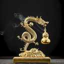 Golden Chinese Dragon Incense Holder Dual-Use Metal Feng Shui Decor with Hanging Gourd Cone Incense Burner & Hidden Stick Holder  Spiritual Aromatherapy Gift for Meditation, Home & Office Decoration