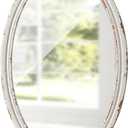 Antique Arendahl Glam Ornate Oval Mirror 24" X 14", Hanging Distressed White Vintage Mirrors for Wall Decor Living Room, Wood Mirrors for Bathroom Entryway, Horizontal or Vertical (White, 13.8" X 23.6")