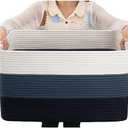 OIAHOMY Large Blanket Basket, 22”x17”x12” Rectangle Woven Baskets, Nursery Blanket Storage Living Room, Toy Storage With Handle, Large Baskets for Organizing-Gradient Blue