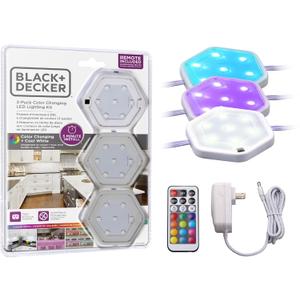 BLACK+DECKER Color Changing LED Puck Lights with Remote, Dimmable, Stick On or Screws Installation (3-Pack)