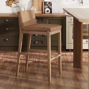 Nathan James Gracie Modern Upholstered Bar Chair, Wooden Bar Stool for Kitchen Island with Faux Leather Upholstery, Light Brown