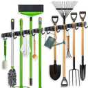 ZONGOOL 4 Racks and 5 Hooks Broom Holder Wall Mount Mop Hanger Wall Mount Metal Organization Tool Organizer Wall Hanging for Home Kitchen Garden Laundry Garage (Black)