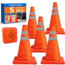 TENKAIWICK 18 Inch 5 Pack Traffic Cones, Collapsible Safety Cones, Multi Purpose Pop-up Cones with Reflective Collar, Orange Cones for Parking lot, Driveway, Driving Training etc