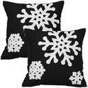 Elife Soft Square Christmas Snowflake Home Decorative Canvas Cotton Embroidery Throw Pillow Covers 18x18 Cushion Covers Pillowcases for Sofa Bed Chair (1 Pair, Black)
