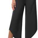 Women's Petite Wide Leg Dance Pants High Waist Travel Lounge Cropped Pants Lightweight Yoga Trousers w Pockets (M, Black)