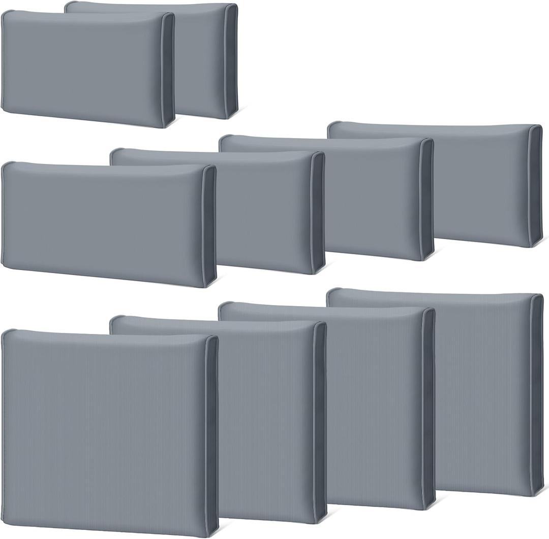Patelai 10 Pcs Waterproof Patio Cushion Covers for Outdoor Sectional Furniture Wicker Rattan Patio Sofa Couch Chair Seat Pillow Slipcovers, 3 Sizes Covers Only (25.6 x 25.6 x 3.9,Grey)