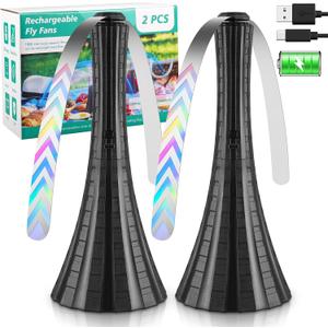 Fly Fans for Tables Rechargeable, 1800mah Table Fans to Keep Flies Away by Soft Blades, Fly Repellent Outdoor Patio, Camping Picnic Essentials, BBQ Party Supplies for Food, 2pcs (Black)