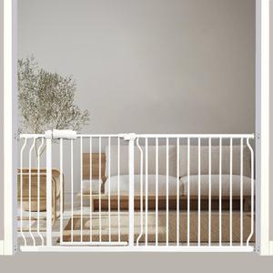 Extra Wide Baby Gate - 62-67 Inch Tension Mounted Safety Child & Pet Gate - White Metal - Walk Through - Long - for House Doorways & Stairs, White