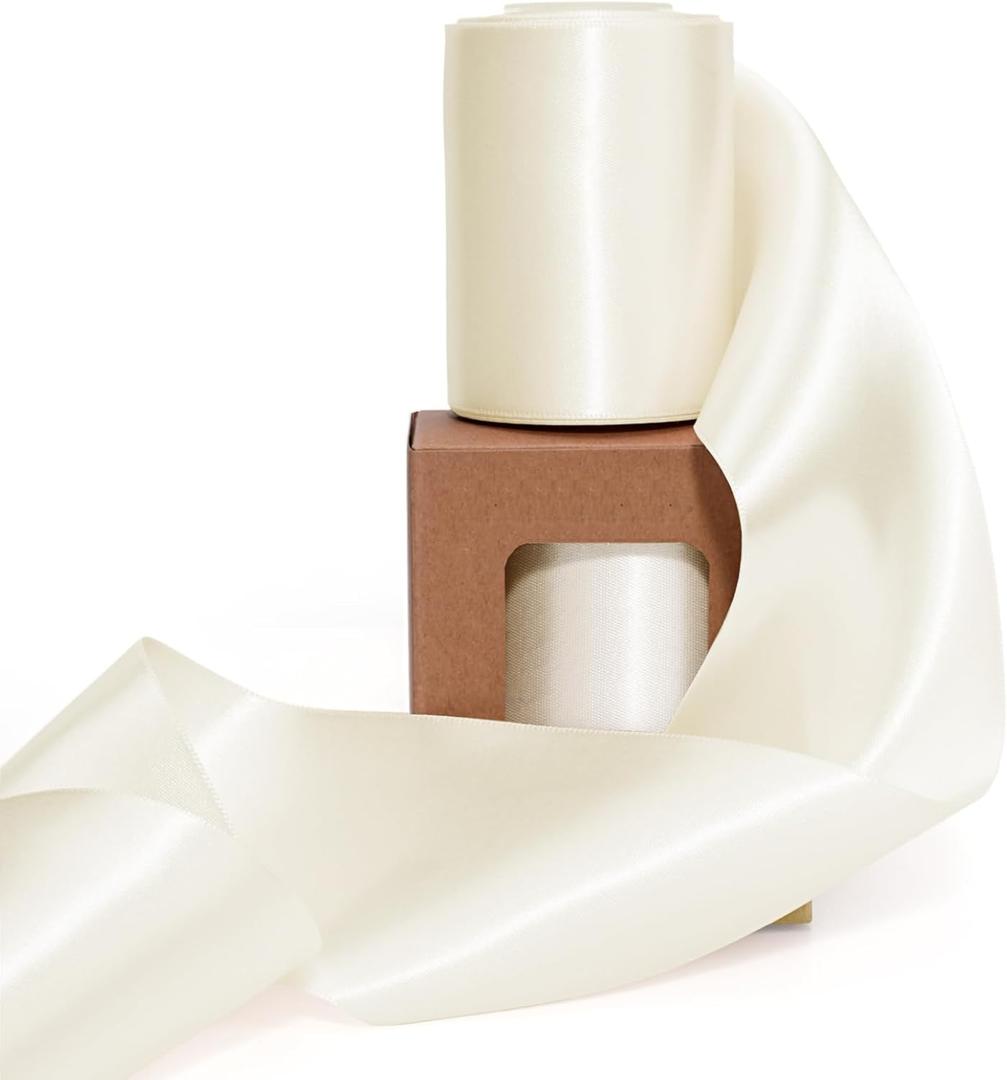 LaRibbons Ivory Satin Ribbon 3 Inch x 10 Yards Double Fcaed Continuous Ivory Ribbon for Flower Bouquet, Chair Sashes, Baby Shower, Garland, Gift Wrapping, Craft Project