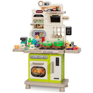 Kids Play Kitchen Set, Toddler Kitchen Playset with Light & Sound, Cooking Stove, Play Sink, Coffee Maker, Play Food Toy and Kitchen Accessories, Kitchen Toy for Kids Girls Boys - Green