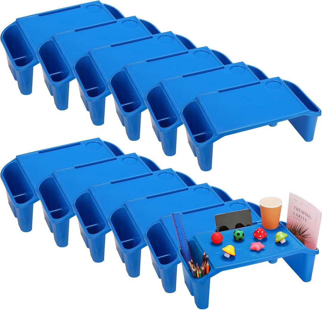 Kisston 12 Pcs Kids Lap Desk Bulk Tray Lap Table Bed Table Plastic Desk with Extra Storage Space Activities Children Portable for Kids Students Work Study School Classroom(Blue)