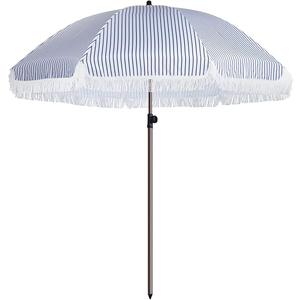 7.5Ft Patio Beach Umbrella with Fringe & Tassel, UPF50+ Push Button Tilt & Crank, Ideal for Garden, Lawn, Deck, Yard & Pool