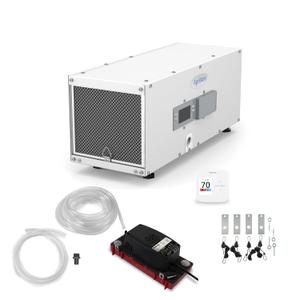 AprilAire E050PZ 50-Pint Professional-Grade, Whole-House Dehumidifier with drain hose for up to 1,600 Sq. Ft. with S86WMUPR Wi-Fi Thermostat, Drain Hose, Condensate Pump, Bracket, and Hanging Kit