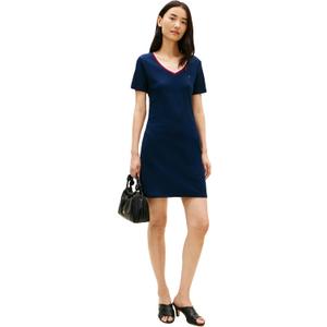 Tommy Hilfiger Women's Short Sleeve Cotton V-Neck T-Shirt Dress Casual Dress Loose Fit (Blue, XS)