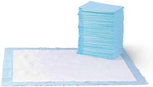 Amazon Basics Leak-Proof Dog and Puppy Potty Training Pee Pads with Quick-Dry 5-Layer Design, X-Large Size 28 x 34 Inch, Blue & White, 50-Pack