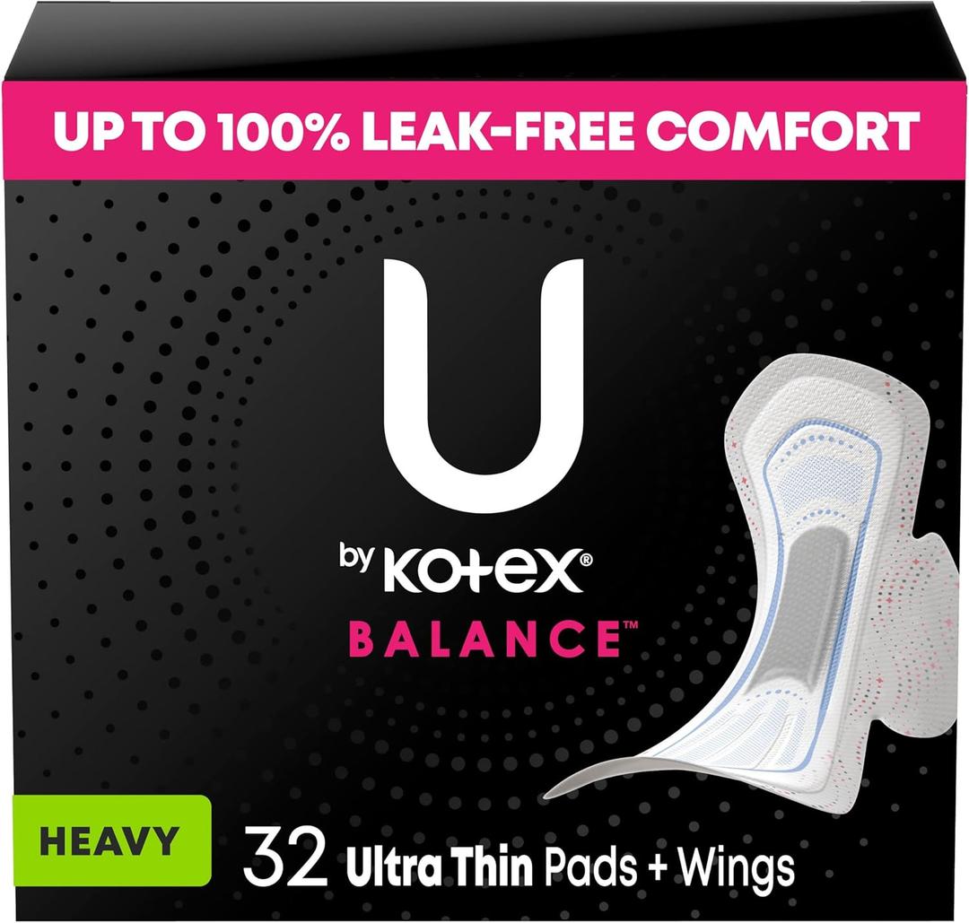U by Kotex Balance Ultra Thin Pads with Wings, Heavy Absorbency, 32 Count 