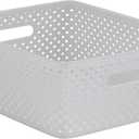 Simplify Medium Resin Wicker Tote | Storage Bin | Plastic Organizer | Carrying Handles | Bathroom | Pantry | Accessories | Cleaning Products | White