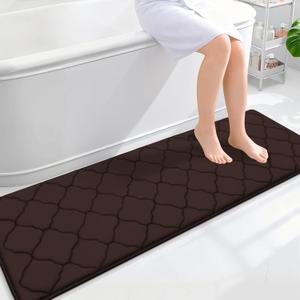 OLANLY Memory Foam Bath Mat Rug 59x20, Ultra Soft and Absorbent Bathroom Rugs, Non-Slip, Comfortable, Machine Washable Bath Carpet for Bathroom Floor, Tub, Shower and Home Decor Accessories, Brown