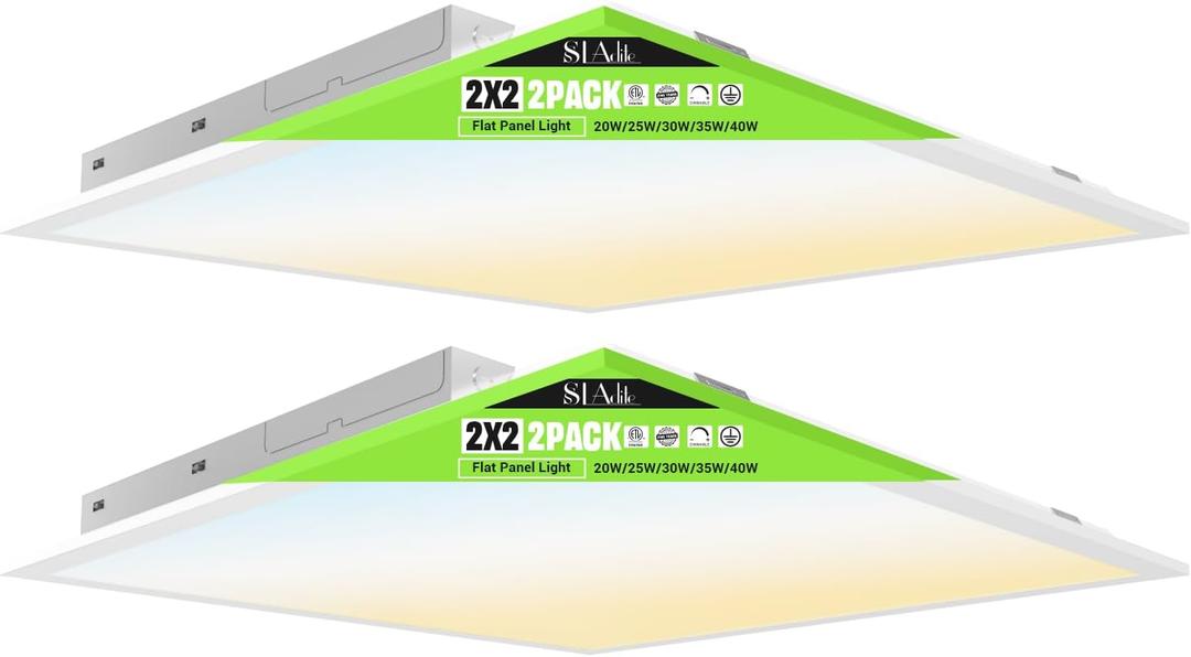 2x2 LED Light Flat Panel, 40/35/30/25/20W, 5 Color Temps 2.7K/3K/3.5K/4K/5K, Dimmable (0-10V) Recessed Ceiling Lights, 5200 LM, Fixture Flush Mount Ceiling for Office Kitchen Garage ETL-2Pack