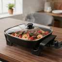 I-Keukenn 8" Electric Skillet with PFAS-Free Non-Stick Ceramic Coating, Removable Electric Frying Pan with Adjustable Temperature, Reversible Design, Tempered Glass Lid, Black