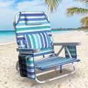 Suteck Beach Chair, Adjustable 5-Position Backpack Beach Chairs for Adults Kids, Foldable Lay Flat Chair with Cooler Bag, Cup Holder and Lumbar Pillow, Reclining Lay Down Chairs (1, Blue&White)
