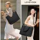 LOVEVOOK Laptop Tote Bag for Women, 15.6 Inch Large Puffer Work Tote Computer Bags, Quilted Women's Shoulder Purse Bag with Zipper, Teacher Office Handbag for Travel College Business, Gifts, Black