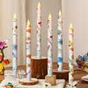 Nuanchu 6 Pcs Flower Flameless Candles 10. 6 '' LED Pressed Floral Pastel Taper Candle Battery Operated Flameless Taper Candlestick Dried Flower Candlestick for Home Wedding Summer Garden Party Decor