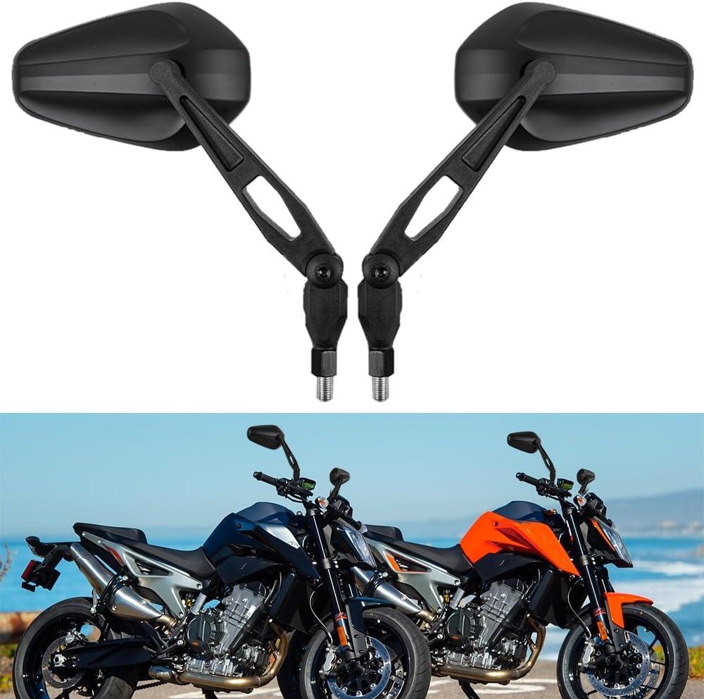 DREAMIZER Universal Motorcycle Mirrors Black M8 M10 Motorcycle Rear View Mirror w/Handlebar Mount Compatible with Honda CB250R CB1000R CBR650R Yamaha MT-03 MT-07 MT-09 MT-10 and More