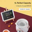 Electric Stew Pot, Ceramic Soup Porridge Cooker, Slow Cookers with Lid, 1L, White, A4 paper size