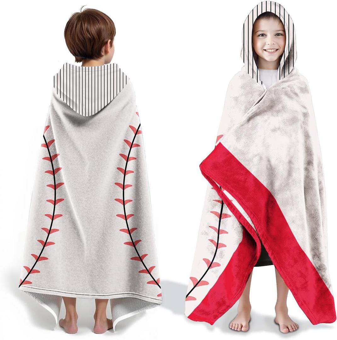 Large Baseball Bath Towels for Boys Hooded Beach Towels for Kids Ages 7-10, Kids Hooded Bath Towels Wrap for Toddler Teen Boys 35x60 inch Toddler Towels Perfect for Beach Pool Swim