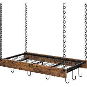 Hanging Pot Rack, Vintage Pot Hangers for Kitchen, Ceiling Mounted Pot Rack, Pot and Pan Hanging Rack with 12 S-Shaped Hooks, for Cookware Storage, Rustic Brown and Black TPR01BF