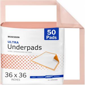Underpads Disposable Bed Pads 36" x 36" [50 Count], Light Absorbency, Classic Incontinence Chux for Adults, Elderly, and Baby, Pee Pads