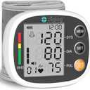 Wrist Blood Pressure Monitor for Home Use, Rechargeable Bp Machine Automatic Digital BP Monitor with Voice Broadcast, Large LCD Display, 2×99 Memory BP Cuff 5~7.7in, Black