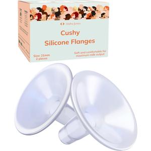 Larger Cushy Silicone Flanges, Breast Shields - Replacement Pump Parts - for Spectra, Lansinoh, Medela Pumps - Great for Elastic Nipples - Double (2 Pack) - 21mm