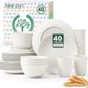 Homienly 40- Pieces Wheat Straw Dinnerware Set, Service for 8, Lightweight Roud Plates and Bowls Set, Unbreakable Dishes Set- Dinner Plates, Bowls, Cups,Microwave and Dishwasher Safe(White)