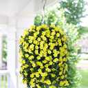 Artificial Faux Hanging Flowers Plants Baskets for Outdoor Outside, Fake Silk Yellow Orchid Trailing Vines in Planter Realistic UV Resistant for Balcony Porch Decor