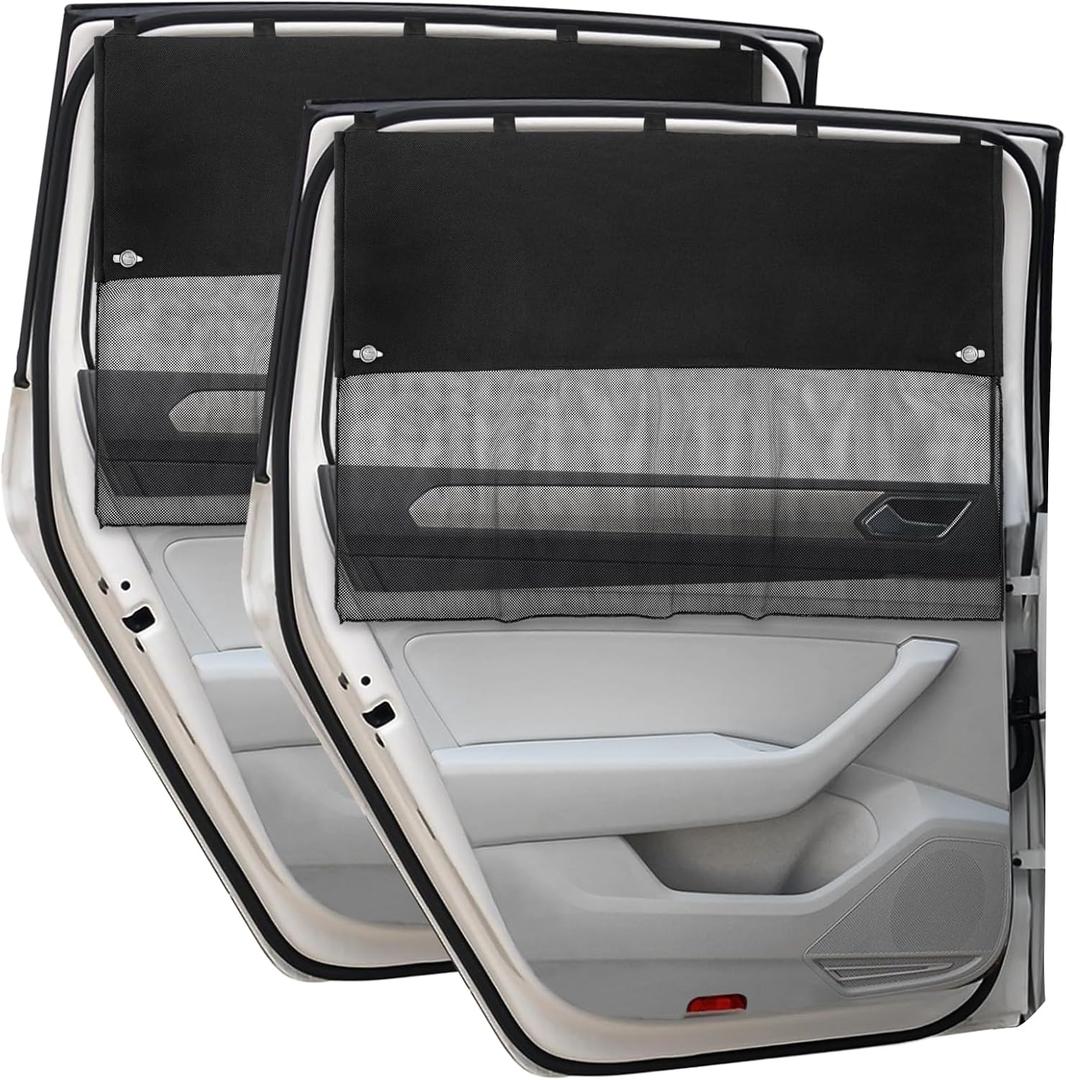 Car Window Shades, 2 Pcs Half Blackout & Half See-Through Magnetic Sun Shade for Rear Window Covers with Fixed Suction Cups,Car Curtains for Baby Sun/Heat/UV Protection