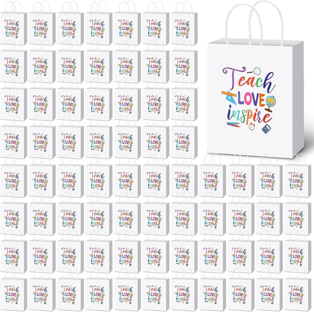 Teling 100 Pcs Teacher Appreciation Gifts Bags Bulk love teach Kraft Paper Thank You Wrap Gift Bags with Handles for Graduation Party Employee teachers Day, 5.9 x 8.3 x 3.2 Inches