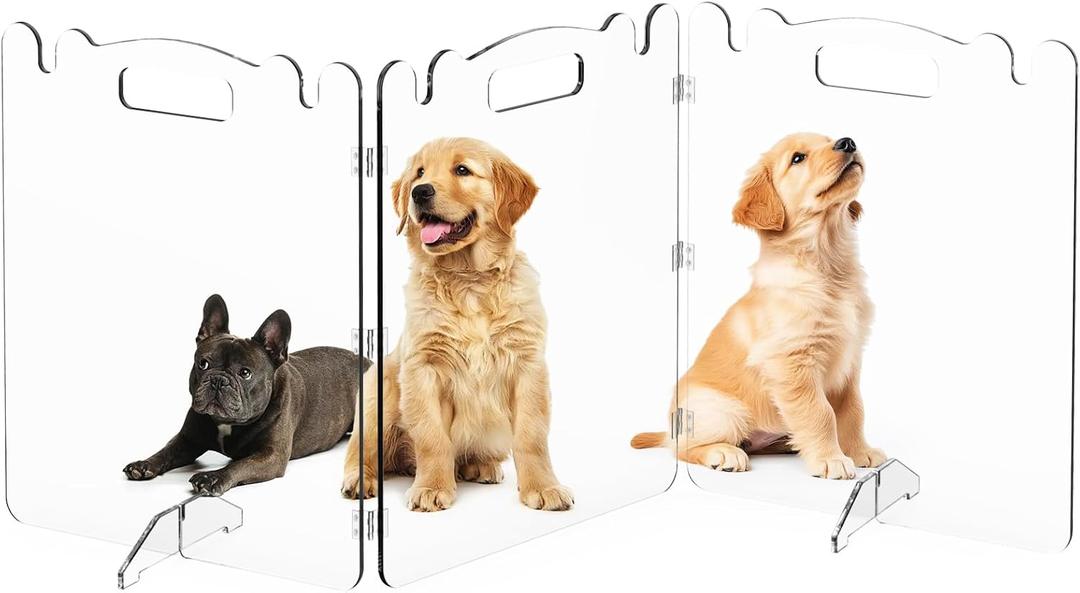 Clear Acrylic Pet Dog Gate - Folding Transparent Gates for Small Dogs Pets - Freestanding Foldable Tall Puppy Doggy Fence Door for Inside Indoor House Doorways Room Divider Barrier