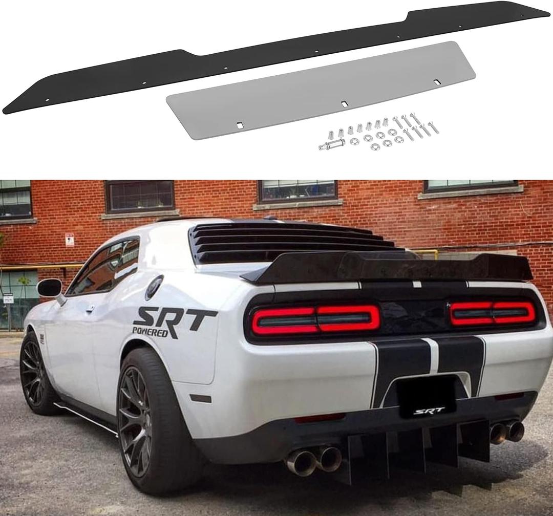 Bonbo Rear Wickerbill Spoiler Fits for Dodge Challenger 2008-2014 SRT RT SXT SE Hellcat Scat Pack, Add-on Type 2-Piece Rear Wicker Bill Spoiler with RivNut Tool (Gloss Black)
