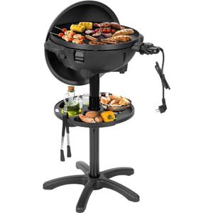 QPMR Electric Grill Outdoor/Indoor, Portable BBQ Grill with Nonstick Surface,200 Square Inches Indoor Electric Barbecue Grill with Adjustable Heat, Stand/Tabletop, for Patio/Yard/Home(Black)