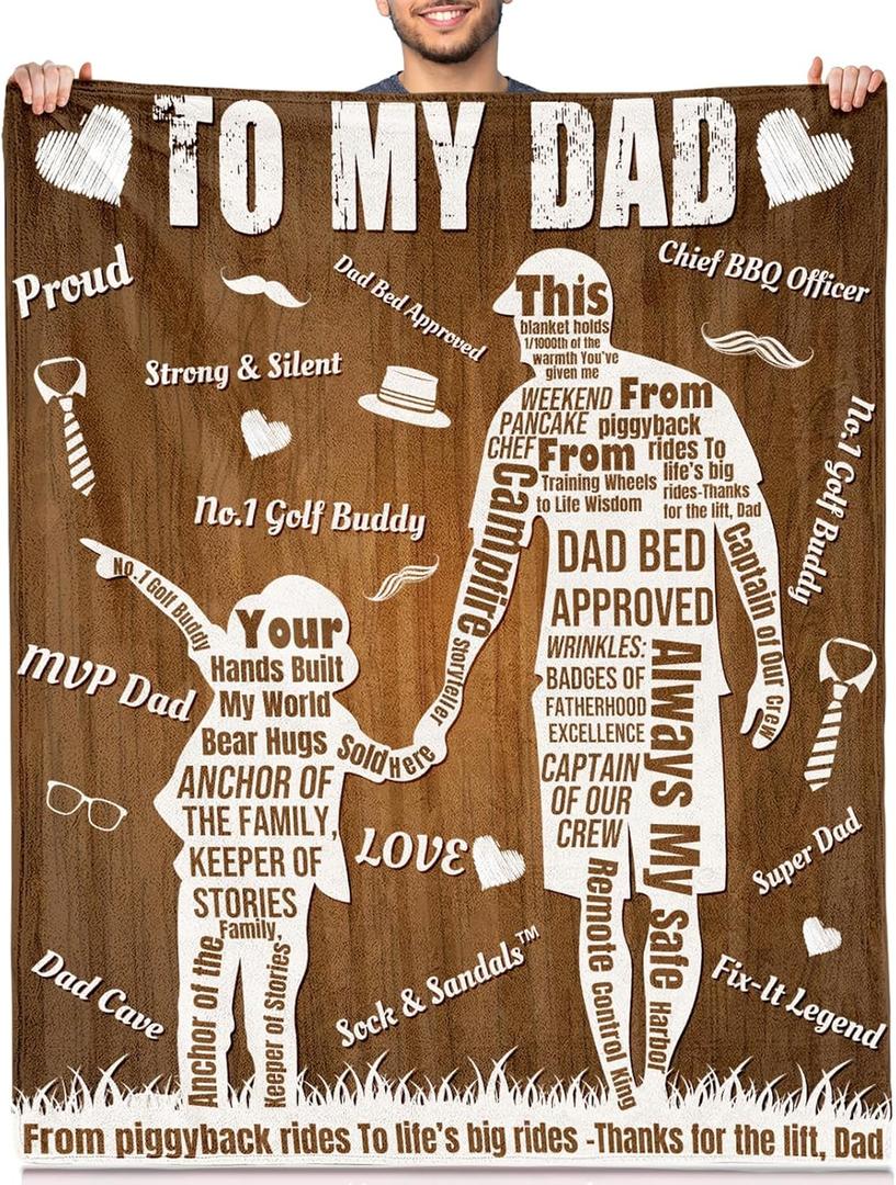 Fiodrimy Gifts for Dad Blanket Fathers Day Birthday Gifts for Men, Best Dad Gifts from Daughter Son Birthday Gift Throw Blankets for Bedding Sofa 50 * 60 Inch