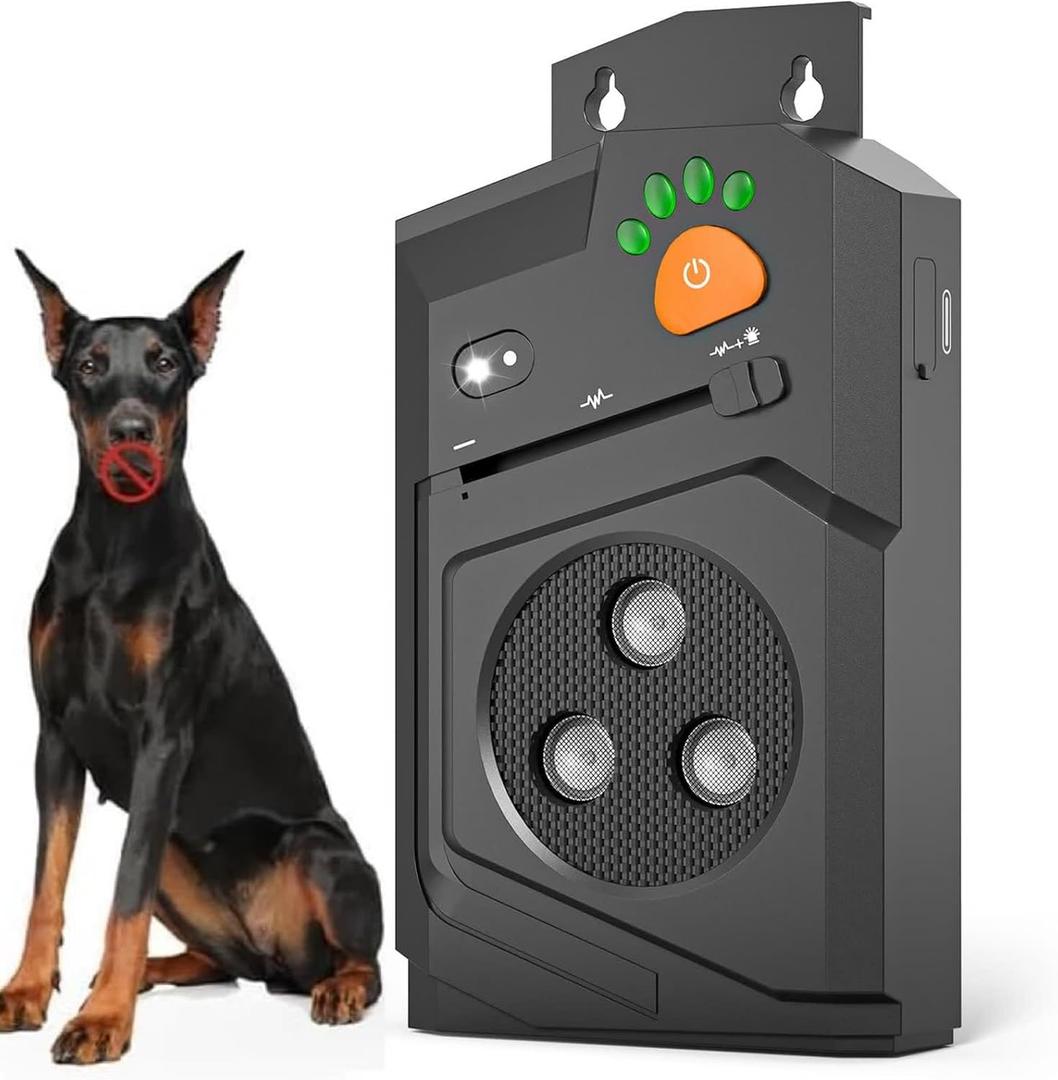 Automatic Anti Barking Device for Dogs, Ultrasonic Dog Bark Deterrent with 3 Emitters, 50Ft Range, No Shock Barking Silencer, IP66 Waterproof for Outdoor & Indoor