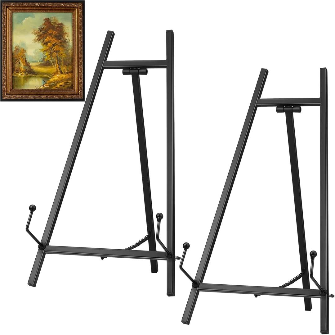 Leinuosen 2 Pcs Modern Metal Tripod Plate Stand 16.5 H x 8.7 W x 4.3 D Table Top Easel Art Holder Easel for Wedding Display Picture Plate Platter Book Photo, Back 