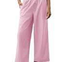 Tankaneo Women's Boxer Pants Striped Lounge Pajama Bottoms Elastic High Waisted Wide Leg Trousers with Pockets Small
