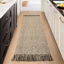 Collive Farmhouse Hallway Runner Rug, 2x6 Hand-Woven Reversible Washable Runners for Kitchen Floor, Natural/Black Cotton Laundry Room Rugs Modern Boho Kitchen Sink Carpet for Bathroom Foyer Bedroom