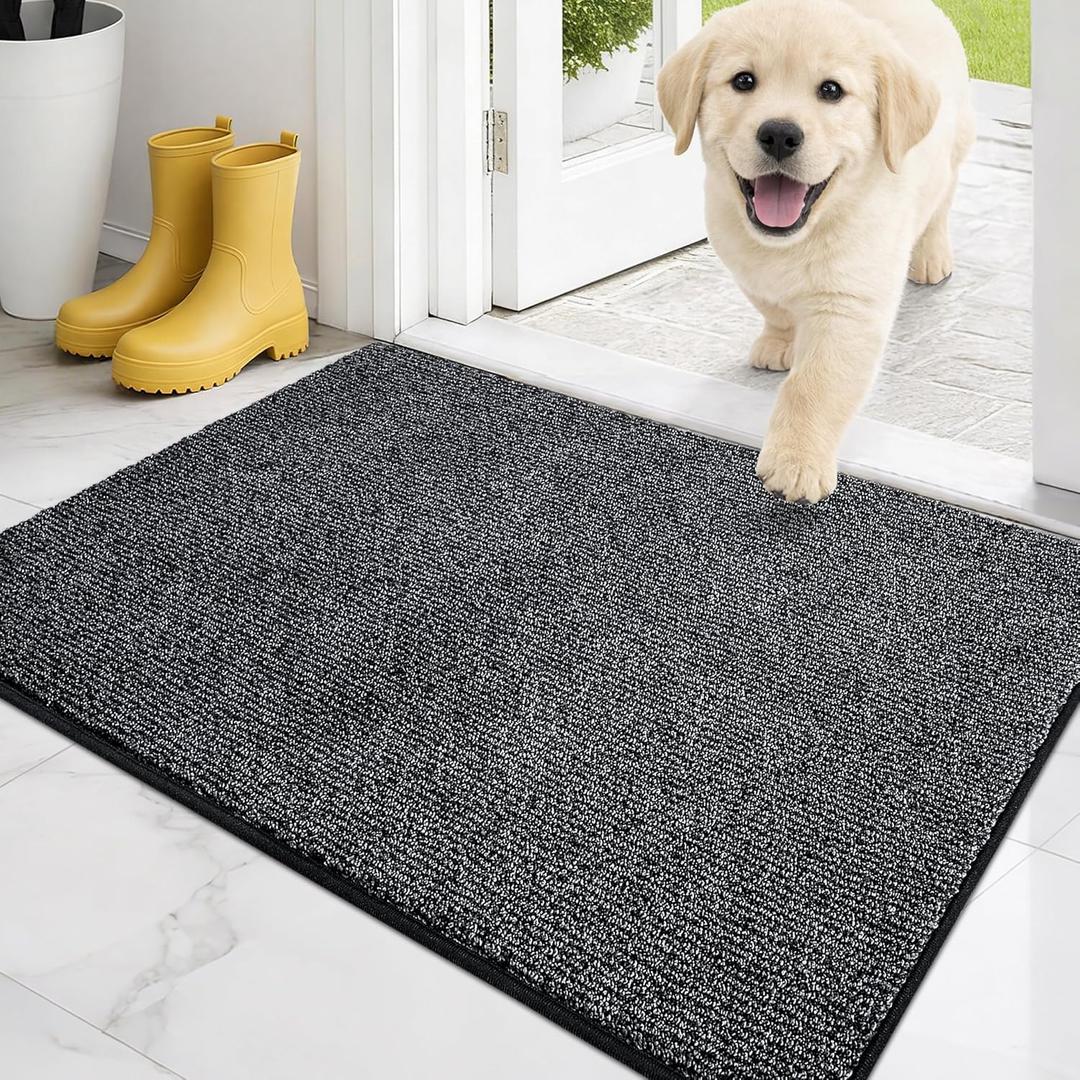 PURRUGS Dirt Trapping Door Mat 20" x 31.5", Non-Slip Machine Washable Entry Rug, Entrance Mat, Indoor Front Door Mat, Super Absorbent Entryway Rug for Muddy Shoes & Paws, Heathered Charcoal