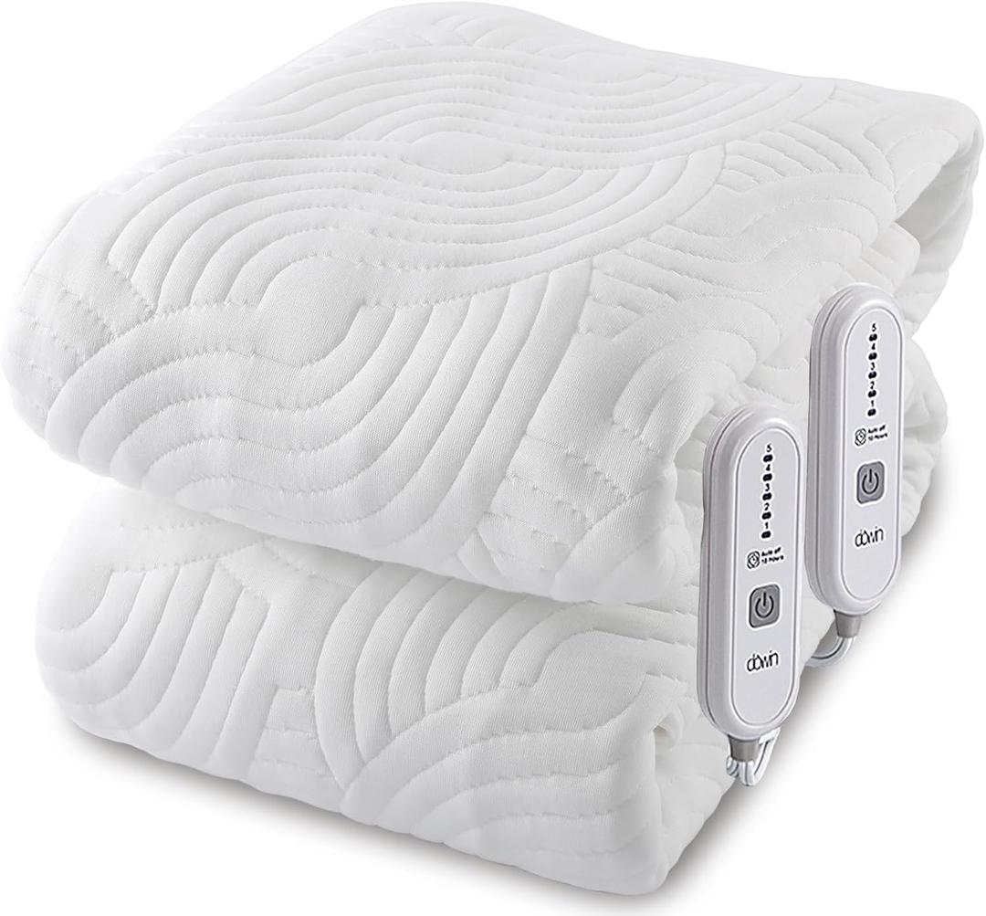 Queen Size Heated Mattress Pad -Bed Heating Pad with Deep Pocket,Dual Controller Electric Bed Warmer with Auto Shut Off & 5 Heat Settings 14.3ft Long Cord| Machine Washable (60x80 Inch) (White)
