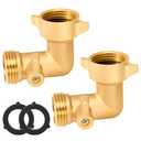 Garden Hose 90 Degree Elbow, with Shut Off Valves 3/4 Inch Solid Brass RV Water Hose Connector Fittings Adapter, Includes Washers for RV Hookups & Outdoor Faucets, 2 Pack
